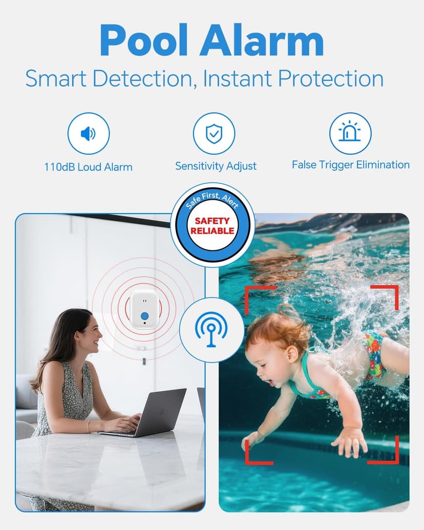 Pool Alarm, Floating Pool Safety Alarms for Inground & Above Ground Pools – Loud 110dB Alert, Adjustable Sensitivity, Protection for Kids & Pets (Blue)