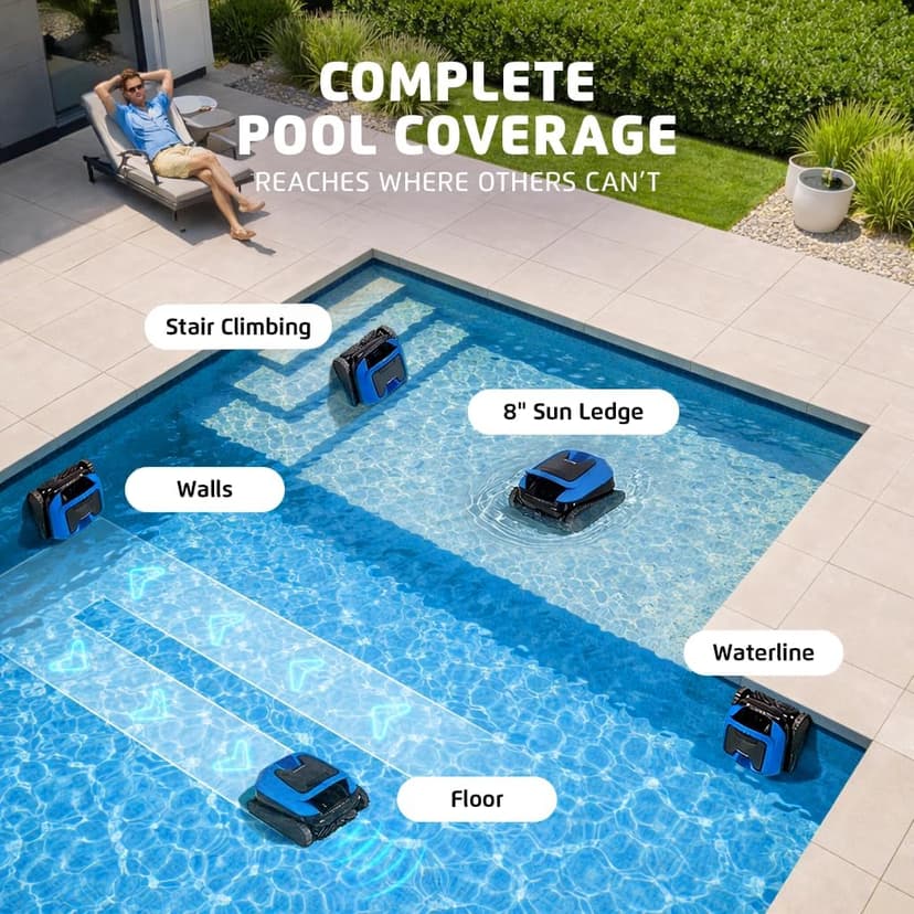 Dolphin Nautilus EON 100 Cordless Robotic Pool Cleaner Ideal for Pools up to 50 FT – Wi-Fi Connected, Wall & Waterline Scrubbing, Top-Load Filter, Smart Navigation