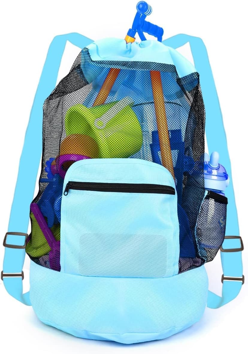 Beach toy bag,mesh backpack for beach,Beach Vacation Essentials,Shell Collecting Bag Shelling Tools,Beach Must Haves Sand Box Toys Seashell Bags(1PCS blue)
