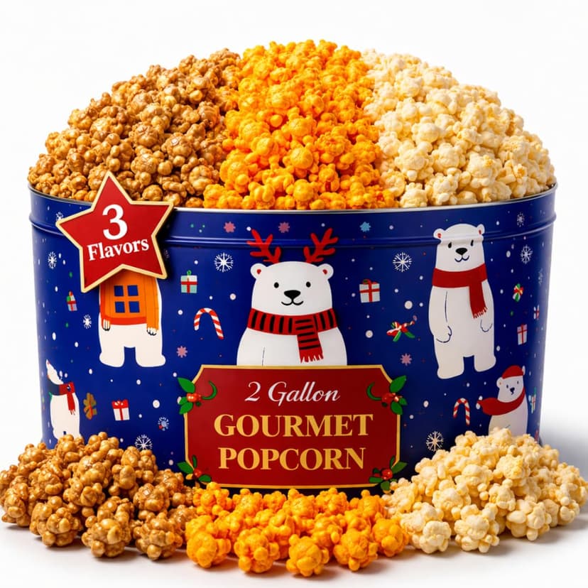 2 Gallon, 3 Flavors Uncle Myron's Christmas Popcorn Tin, 3 Flavors, Holiday Food Gift Basket B0FMZDY4VP