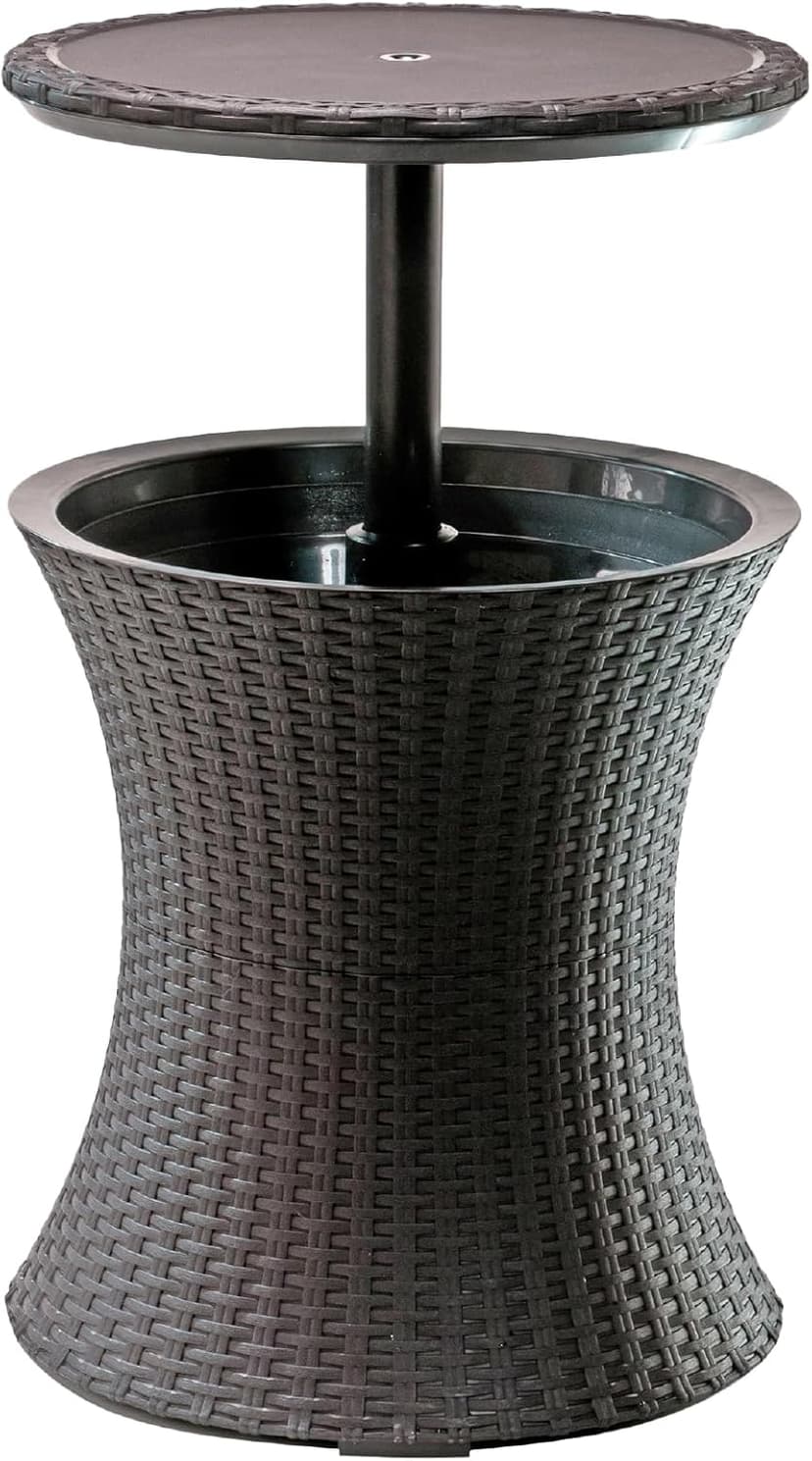 Keter Pacific Cool Bar Outdoor Patio Furniture and Hot Tub Side Table with 7.5 Gallon Beer and Wine Cooler, Espresso Brown