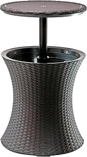 Keter Pacific Cool Bar Outdoor Patio Furniture and Hot Tub Side Table with 7.5 Gallon Beer and Wine Cooler, Espresso Brown