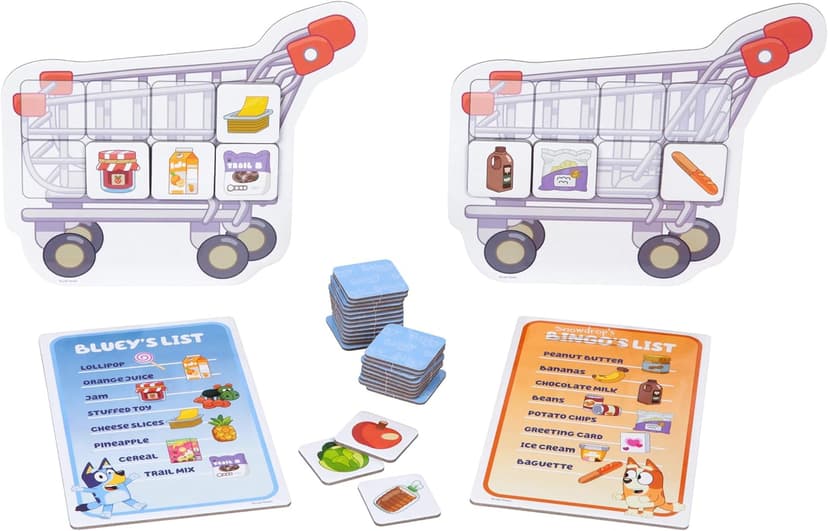 Bluey Shopping List Game, Join Bluey, Bingo, Bandit & Chilli On A Fun Supermarket Adventure, Race to Fill Your Trolley in This Fun Memory and Matching Game, for Ages 3+, 2-4 Players