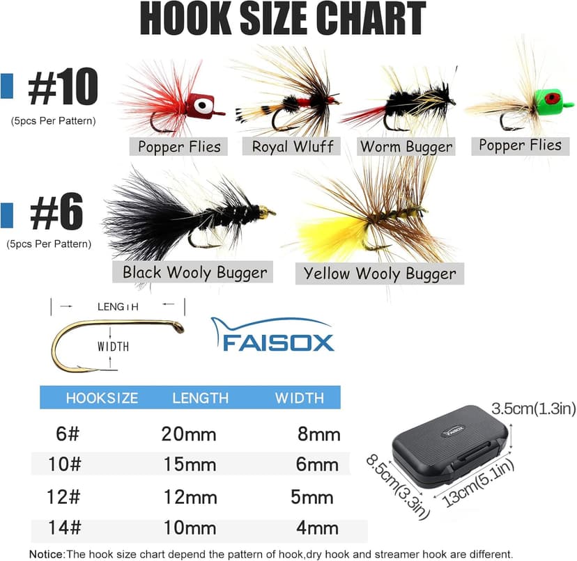 Fly Fishing Flies Assortment Kit Dry Wet Nyphms Tenkara Popper Streamer Woolly Bugger for Trout Bass Salmon Steelhead with Fly Box