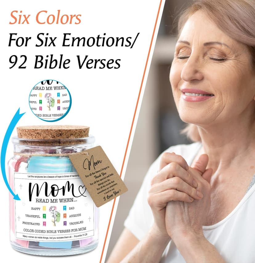 NewEleven Christmas Gifts For Mom, Mom Gifts From Daughters Son on Mother Birthday, Bible Jar, Christian Gift for Wife, Thank You Gift Decorative Inspirational Scripture Jar with 92 Bible Verses