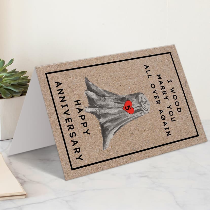 Happy 5th Anniversary Card for Women Men, 5th Wedding Anniversary Wood Card for Him Her,Fifth Anniversary Card for Boyfriend, 5 Years Married Gift for Husband