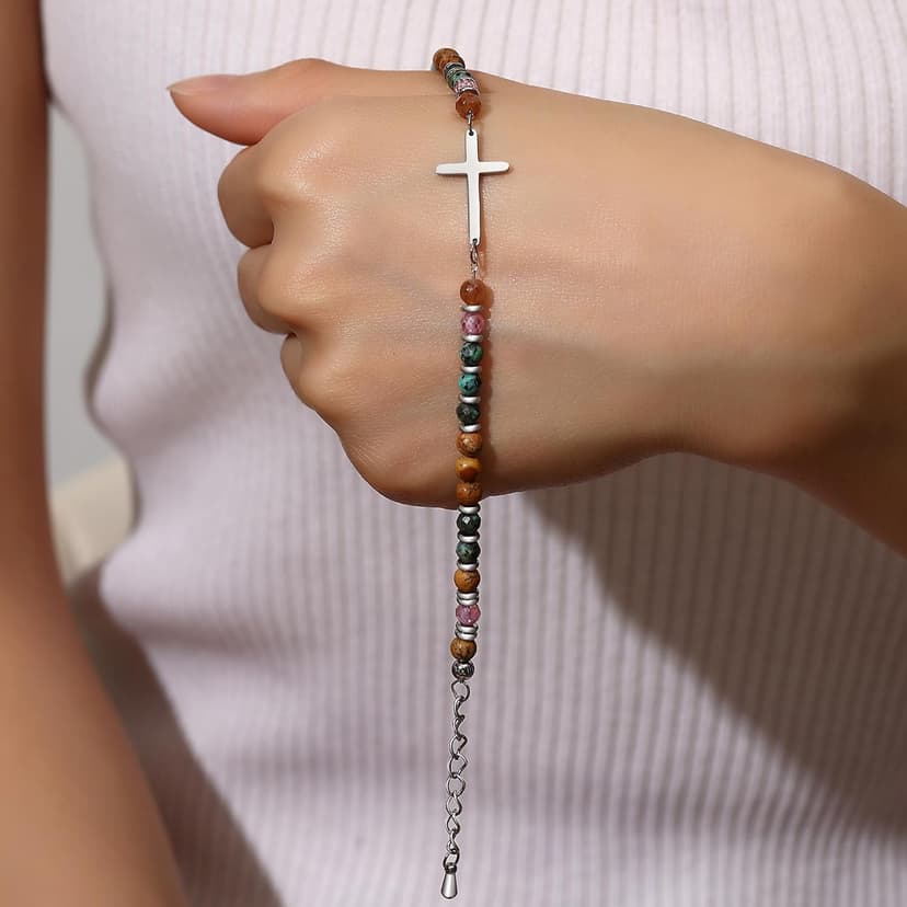 TONY & SANDY Christian Cross Bracelet for Women, Stocking Stuffers for Women, Confirmation Baptism Easter Gifts, Unique Gift for Friends Daughter Mom Sister in Christ on Birthday Christmas