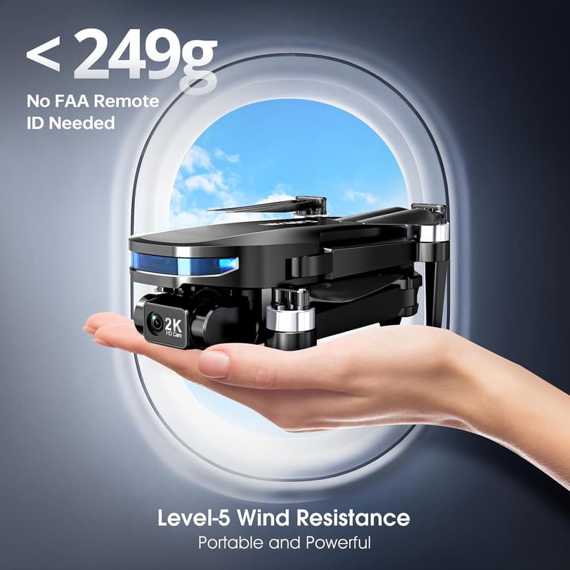 GPS Drone with EIS 2K Camera for Adults, 7.22 inch Screen on Remote Controller, 64 Mins Flight, Long Range Transmission, 3 Speed Adjustable, Follow Me, AI Track, AI Night Shot, Auto Return, Lightweight and Foldable RC Drones for Beginner Toy Gifts, Under 249g
