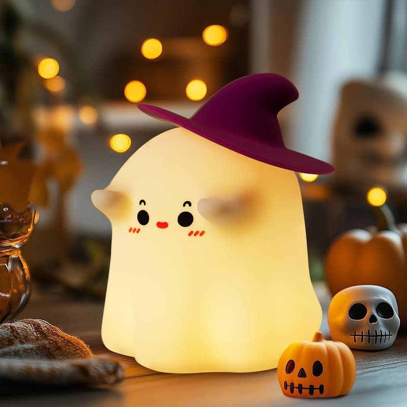 Luditek Cute Ghost Night Light Lights, Silicone Dimmable Ghost Lamp Desk Decor for Halloween Decorations Indoor Home Room Office Table, Halloween Gifts for Women, Girls, Kids