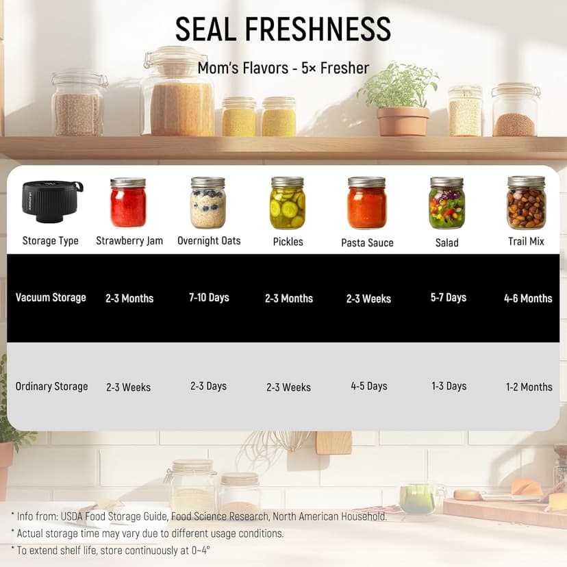 Upgraded 3-in-1 Electric Mason Jar Vacuum Sealer Kit for Jars, Bags, Food Savers & Containers | Auto-Stop Jar Sealer with 4-Hours Battery Life & One-Handed Operation for Dry Foods, Jams & Leftovers