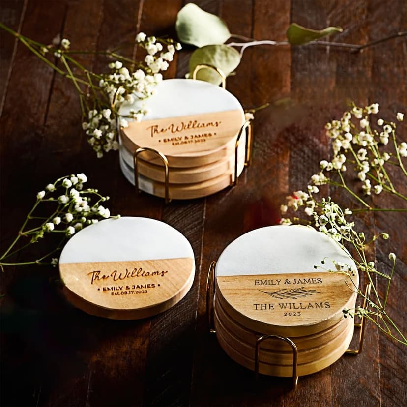 Personalized Coasters, Wedding Gift for Couple, Custom, Premium Craftsmanship Durability Tested, Custom Bar Coasters for Drinks with Monogram Engraved, Great Newlywed