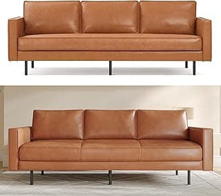 Valencia Varese 90" Full Leather Couch Cognac Tan Brown- Italian Nappa Leather Modern Cloud Couch for Living Room/Apartment Furniture