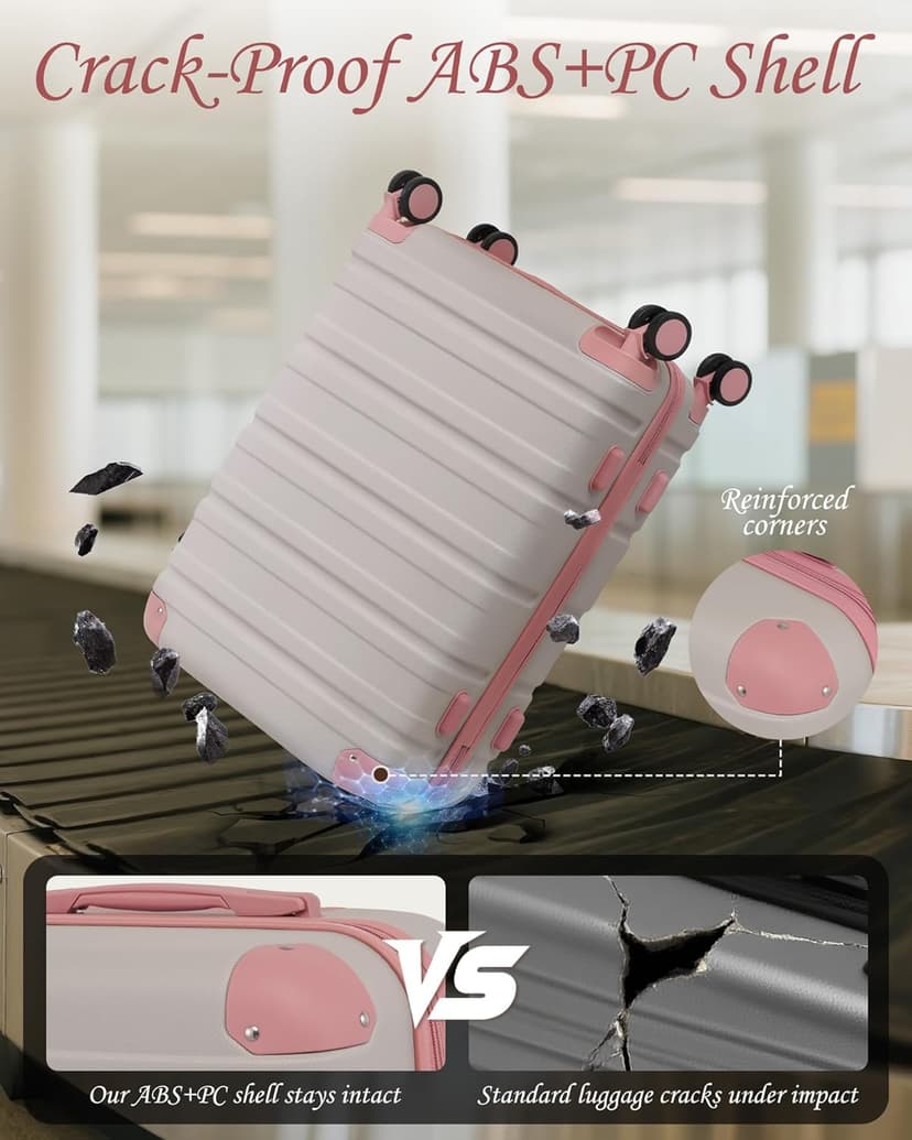 TAKUMI Luggage Sets 5 Piece Lightweight Carry On luggage with Duffel Bag ABS+PC Hardshell Suitcases with YKK zippers Double Spinner Wheels Travel Luggage with TSA Lock(GREY PINK, 5 PIECE SET)