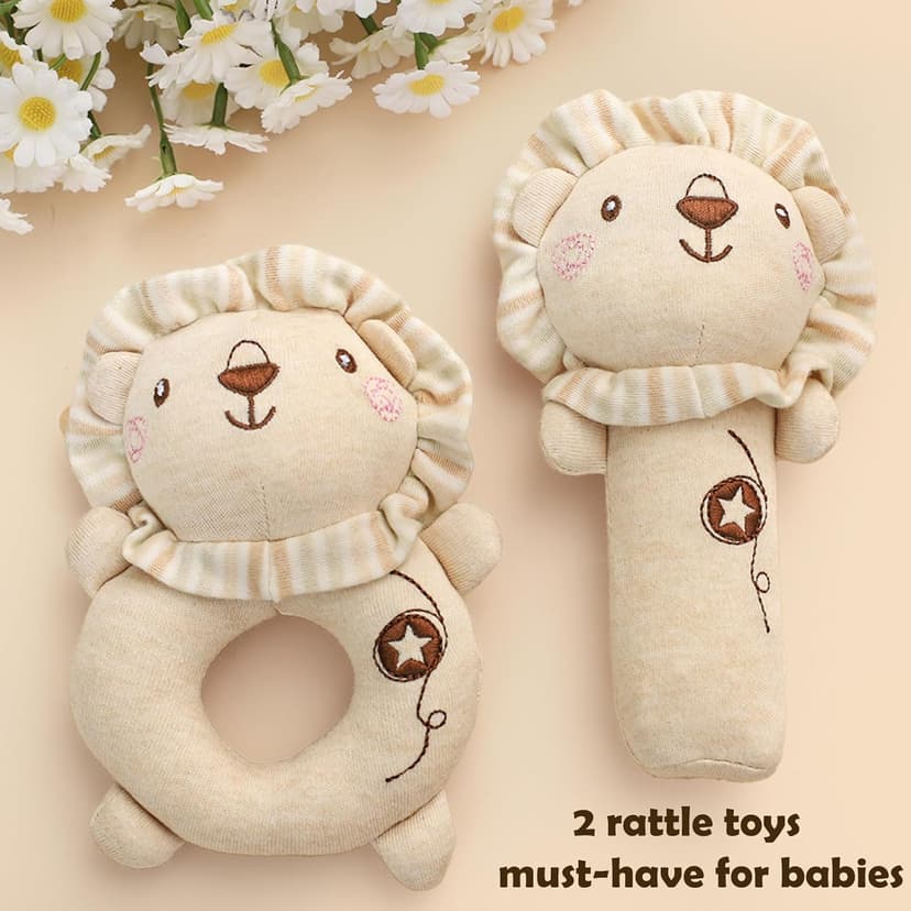 Golray 9pcs Newborn Baby Gift Baskets for Boys Girls Baby Shower, 2 Rattle/Seat Hang Toy/Blanket/Bodysuit/Bib/ 3D Socks/Wood Milestone/Carry Box, Neutral New Born Essential Stuff Unisex Baby Gifts Boy B0DL9ZDMC1