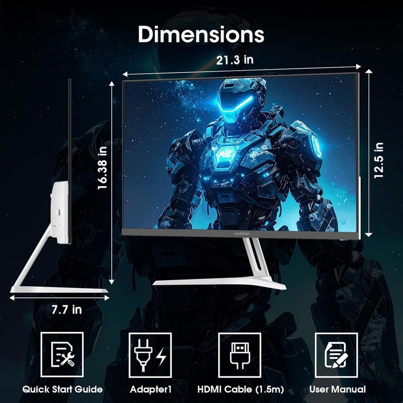 Amzfast 24 Inch Gaming Monitor 200Hz FHD 1080p Fast IPS Computer Monitor, 110% sRGB 1ms HDR Support Adaptive Sync, Eye Care VESA Mount HDMI 2.0 | Display Port 1.4 White Monitor, AMZG24X1W
