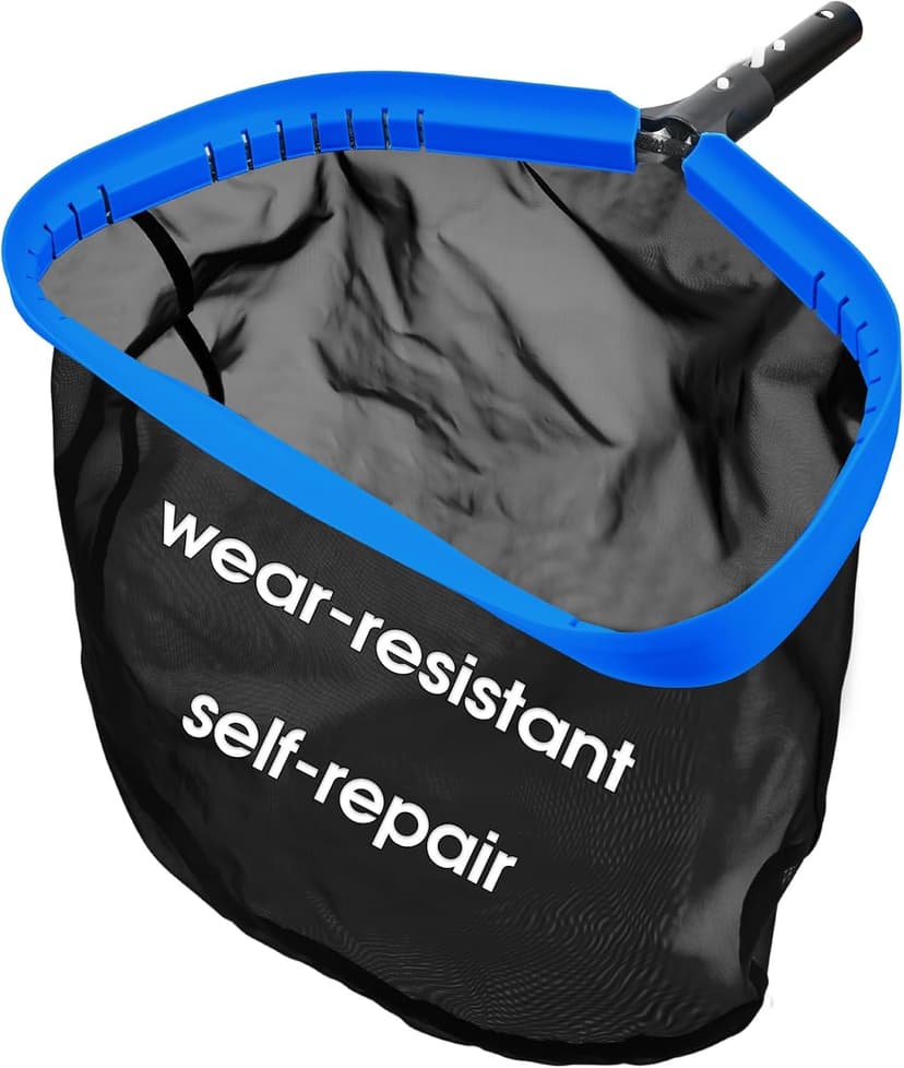 Upgraded Self-Repair Pool Net, Pool & Pond Cleaning Skimmer with Heavy Duty Nylon Net - Fine Mesh, Aluminum Frame, Deep Trash Bag for Above Ground & In-ground Pools, Leaf Skimmer Rake Net(No Pole)