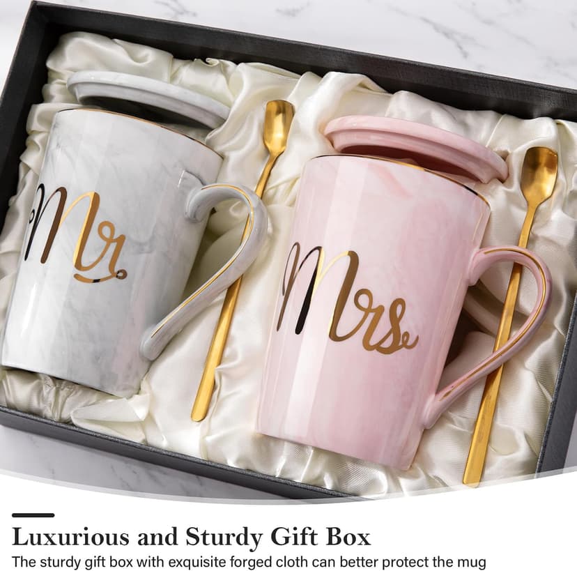 Gifts for Anniversary Bride and Groom, 14oz Ceramic Mr and Mrs Mug Set with Real Gold Foil, Greeting Card, Gift Box Biching Wedding Gifts for Couples 2026, Bridal Shower Engagement Gift B0CF3SG6DX