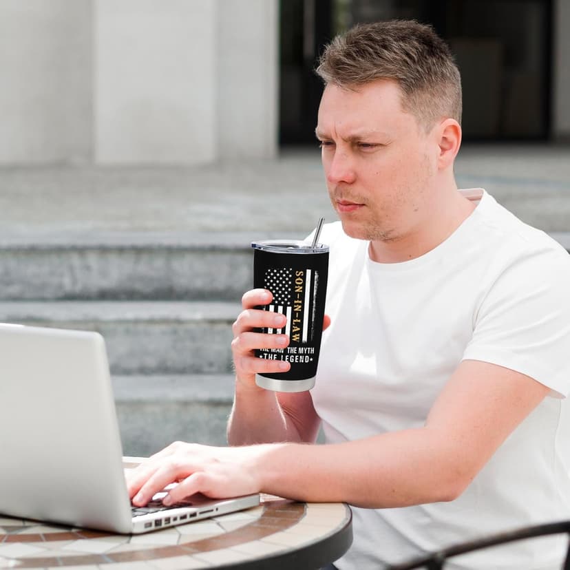 Son In Law Gifts - Christmas Gifts for Son In Law - Son in Law Gift from Mother/Father in law, 20 oz Stainless Steel Tumbler With Lid & Straw
