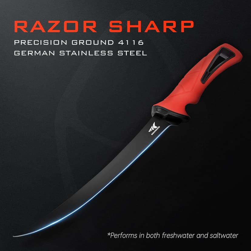 KastKing Intimidator Bait Knife and Filet Knives, Ultra-Sharp G4116 German Stainless-Steel Blades, Fresh or Saltwater, Non-Slip Handle, Durable Storage Bag, and Honing Rod