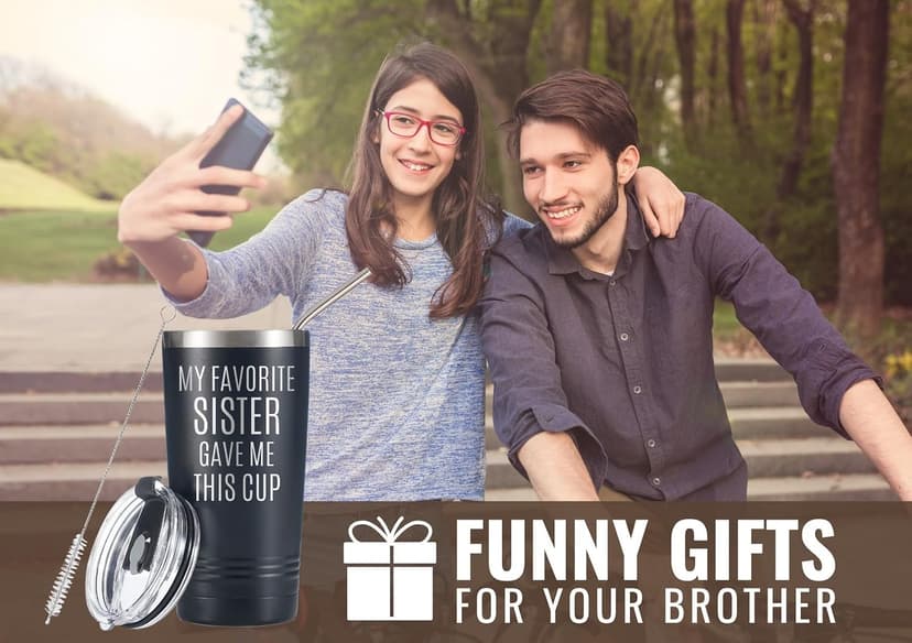 Onebttl Brother Gifts from Sister, Funny Gift Idea for the Best Brother for Christmas, Birthday, 20 oz Stainless Steel Insulated Travel Mug - My Favorite Sister Gave Me This Cup B0CZ73666S