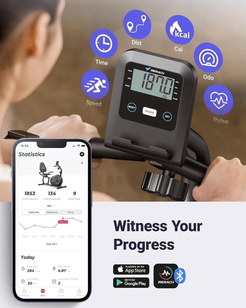 MERACH Recumbent Exercise Bikes for Home with Smart Bluetooth Equipment Exercise Bikes App,LCD,Heart Rate Handle Stationary Bikes for Home, Magnetic Recumbent Exercise Bike for Seniors Gym S08/S23