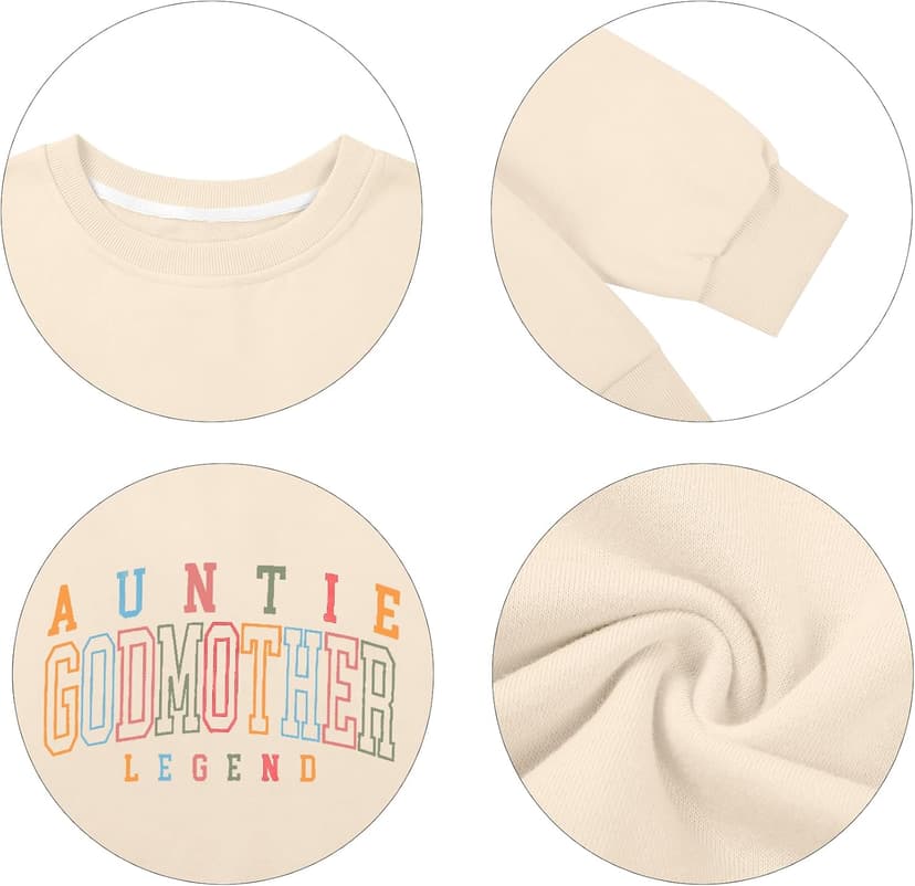 KIDDAD Women's Auntie Sweatshirt Cool Aunt Godmother Legend Crewneck Pullover Top Long Sleeve Graphic Aunts Shirt