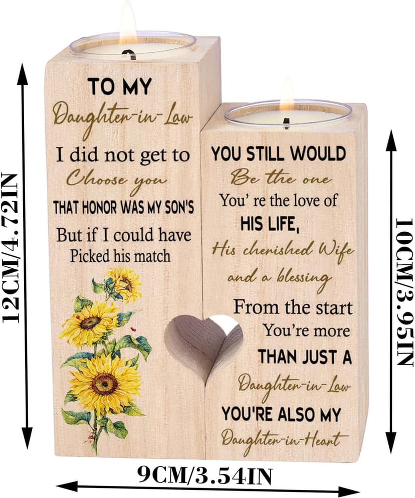 to My Daughter-in-Law from The Start You're More Than JUST A Daughter-in-Law You're Also My Daughter-in-Heart Personalized Wooden Candle Holder for Couple Birthday Candle Decoration B09N3J7HYY