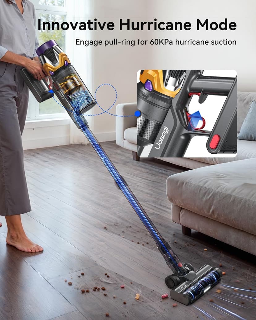 Cordless Vacuum Cleaner, Upgraded 55KPA 650W 70Mins Stick Vacuum with Hurricane Mode, Self-Standing, Touch Screen, 1.8L Dust Cup, Anti-tangle Wireless Vacumm, Vacuum Cleaners for Home/Pet Hair/Carpets