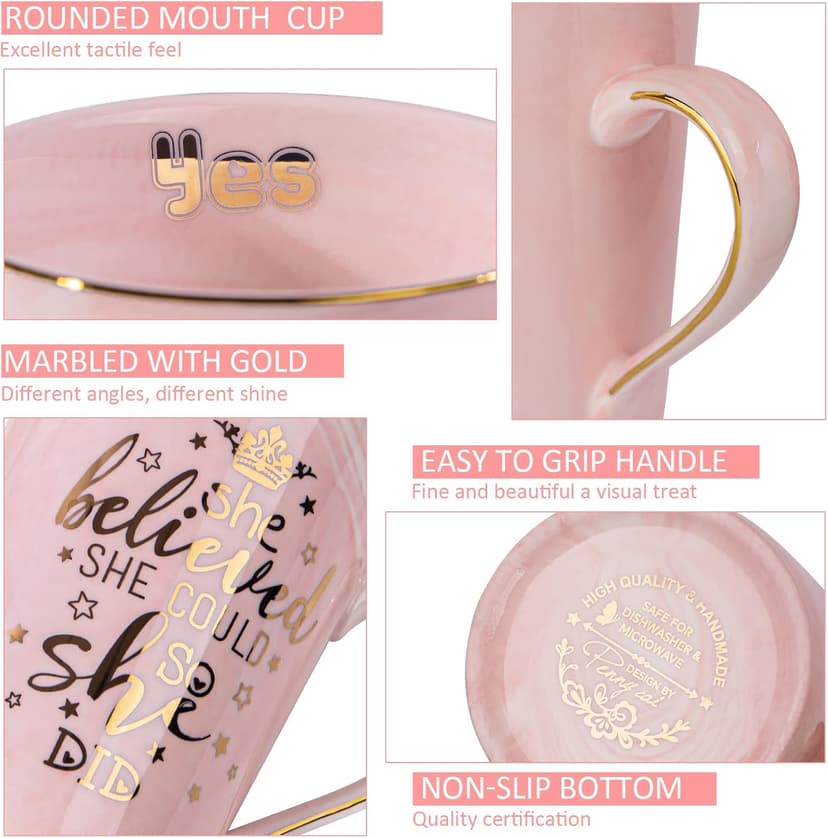 Valentines Spiritual Motivational Congratulations Gifts, 14oz Pink Ceramic Marble Gold Print Coffee Cup, Nicely Gift Boxed Graduation Gifts for Women Her 2026 - She Believed She Could So She Did Mug B0CZ993XBN