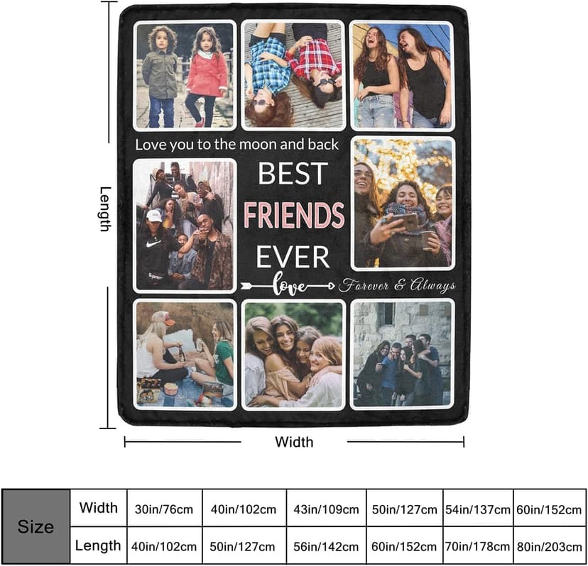 Gifts for Friend Customized Blanket with Photo, Make a Personalized Friends Blankets with Picture Custom Memories Souvenir Throw Blanket for Best Friends Ever, 8 Collage Made in USA B09WXXVKZL