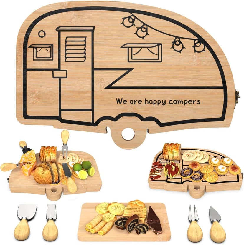 Unique Cheese Cutting Board Gift Set for Mom, House Warming, Wedding Gifts for Couples Bamboo Charcuterie Board Set - Foldable Serving Tray with Utensils B0C741CVFV