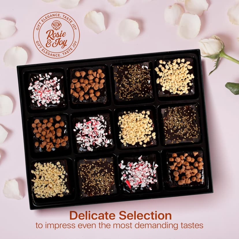 Gourmet Brownie Gift Box – 12 Assorted Rich, Chocolate Brownies Handcrafted for Freshness – Christmas Gift Basket, Holiday Gift Baskets for Women, Coworkers, Friends, Family - USA Made