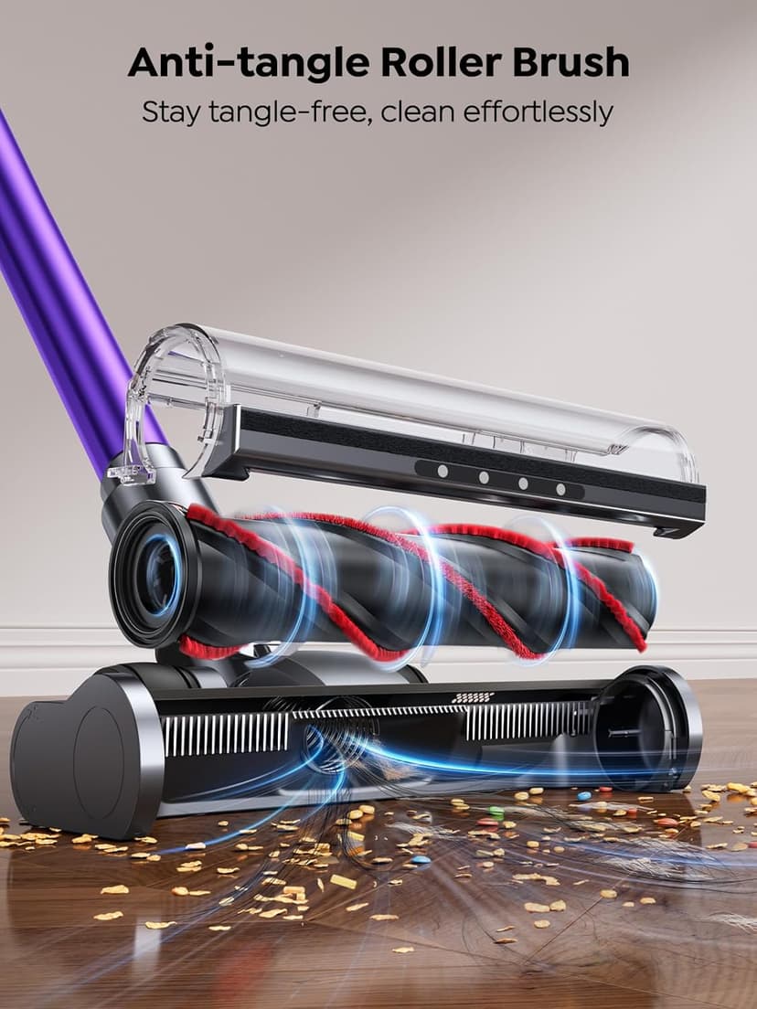 SMOTURE Cordless Vacuum Cleaner, 600W 50KPA 65Mins Vacuum Cleaners for Home, Cordless Stick Vacuum with LED Touch Screen, Anti-Tangle Wireless Vacuum, Handheld Vacuum for Pet Hair/Carpet/Floor