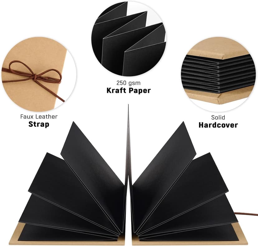 Stretchable Folding Mini Scrapbook, Hardcover Accordion Scrapbook, Small Black Photo Album, Adventure Book, Travel Scrapbook Small Scrapbook Album with DIY Accessories Kit, 6 x 8 Inch, 34 Pages B0D3DDGXJ6