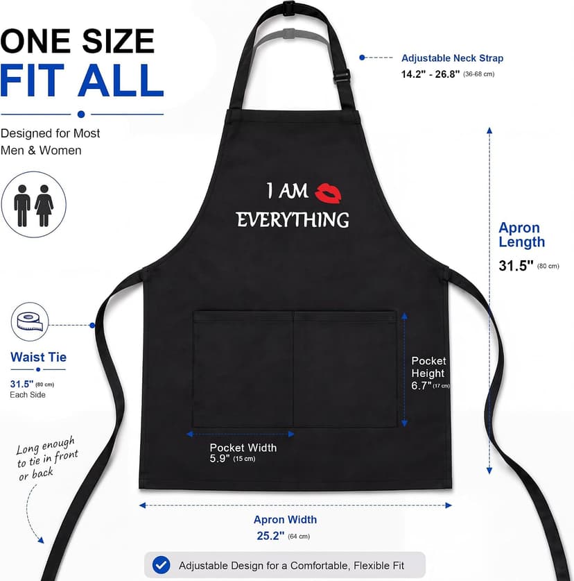 YIKA® Apron Couples, Christmas Gifts for Couples: Waterproof Aprons for Women Men, with Adjustable Neck Strap with Extra Long Ties, 2 Pockets (Black)
