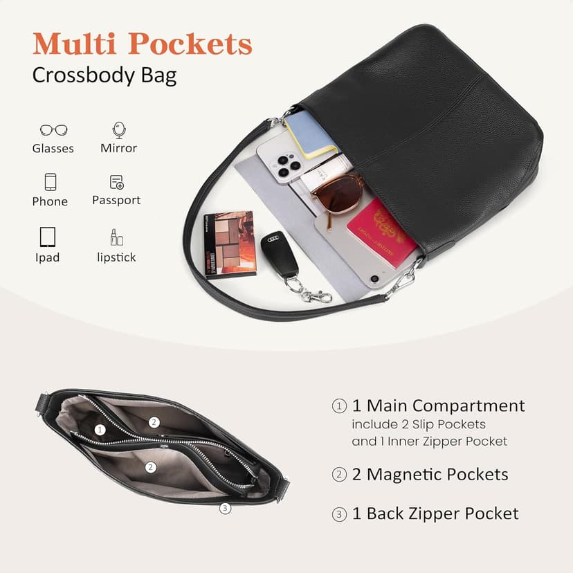 befen Genuine Leather Purse for Women Soft Crossbody Purse Hobo Bag Women's Shoulder bag Handbags with 2 Removable Straps