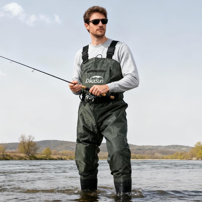 DikaSun Fishing Waders for Men & Women, Waterproof 2-Ply Nylon/PVC Chest Wader with Boots for Outdoor Sizes 4-13 Bootfoot