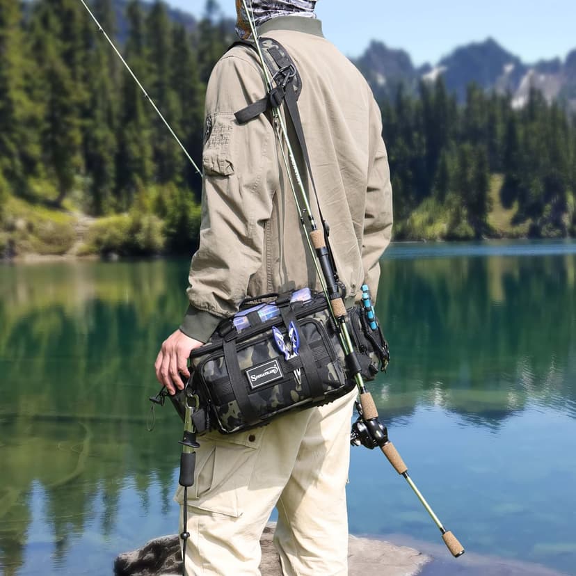 Sougayilang Fishing Tackle Bags with 3600 Tackle Tray - Fishing Tackle Storage Bags for Saltwater or Freshwater Fishing Gear - Padded Shoulder Strap - Tackle Box Bag Fishing Bag(Green)