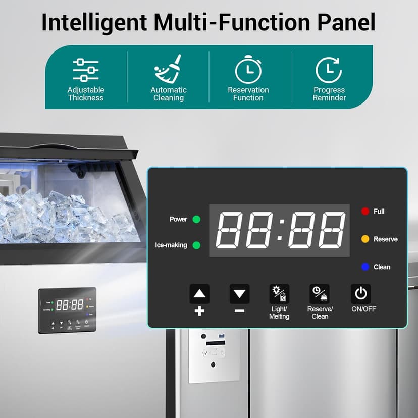 ETL Approval Commercial Ice Maker Machine 150 Lbs/24H Stainless Steel, with 50Lbs Bin, Under Counter or Freestanding Ice Maker, 55 Ice Cubes in 8-15 Minutes for Home & Commercial