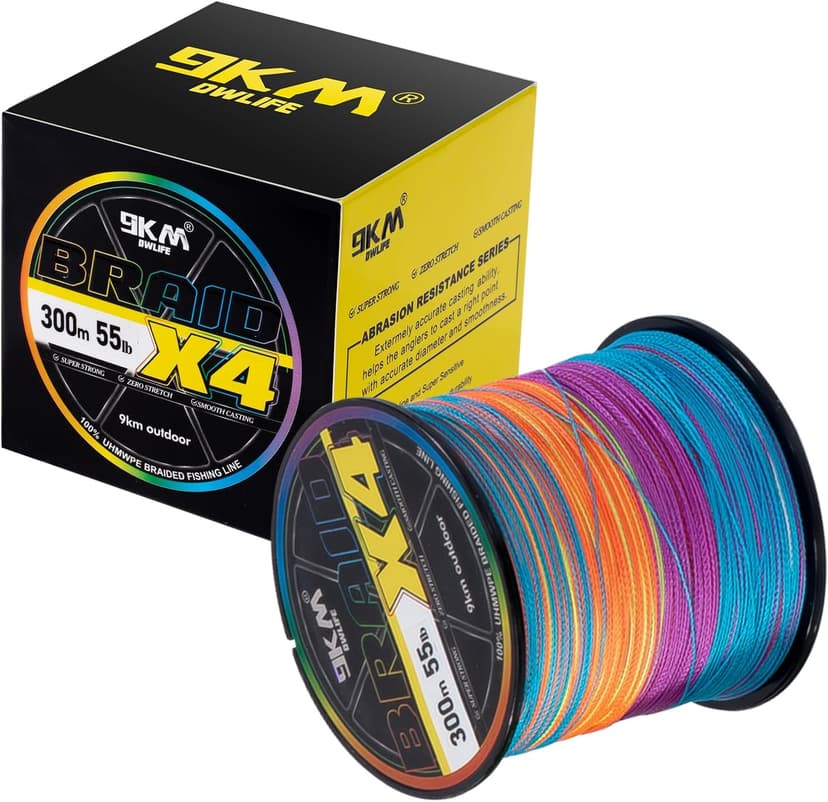 9KM DWLIFE Braided Fishing Line 8LB-120LB Dyneema Fishing Line, Zero Stretch & Anti-Bite Coating for Freshwater/Saltwater Fishing 4/8 Strands