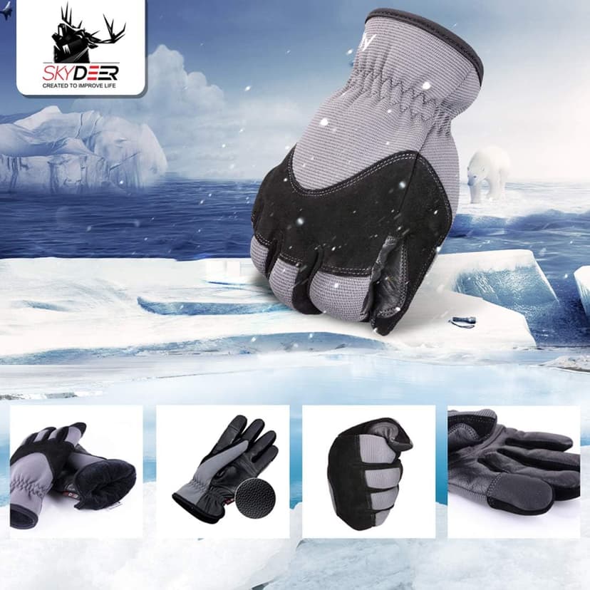SKYDEER Super Soft and Warm Winter Gloves with Deersplit Leather Suede and 3M Thinsulate Insulation for Cold Weather SD5176T