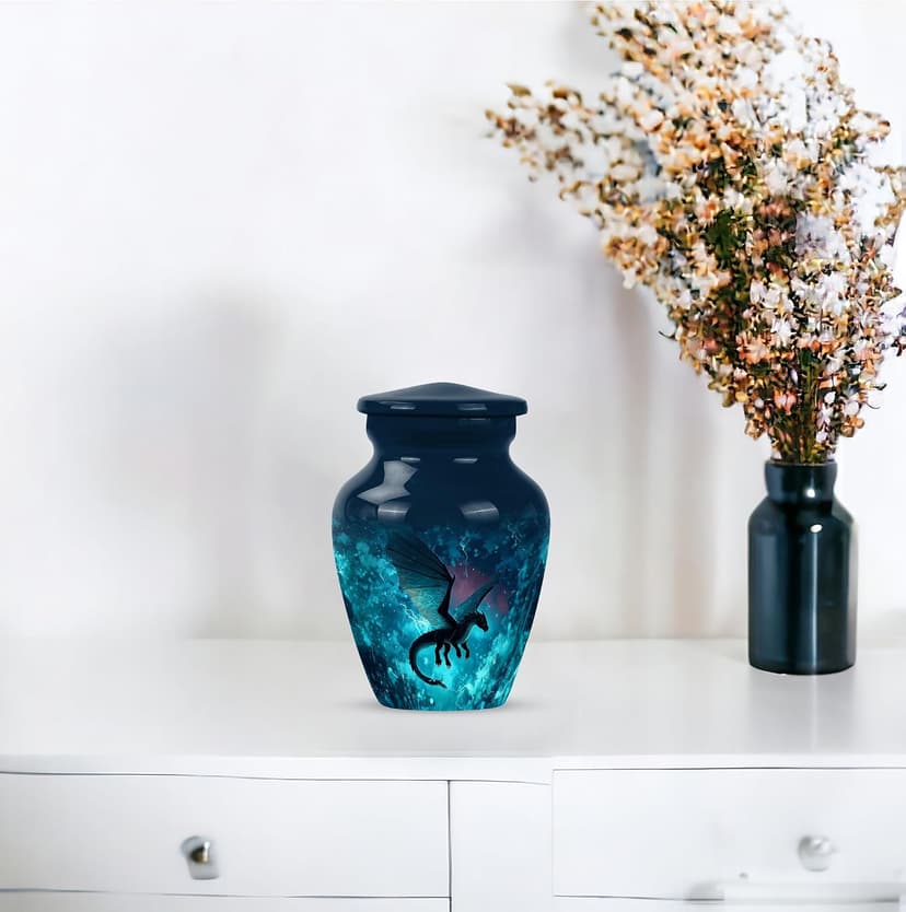 Dragon Small Memorial Urns for Human Ashes Adult Man - Keepsake Green Funeral Urn for Ashes for Women - Mini Blue Burial Urn for Mom & Dad - Cremation Urns for Human - 3 Inch B0FCMK3X17