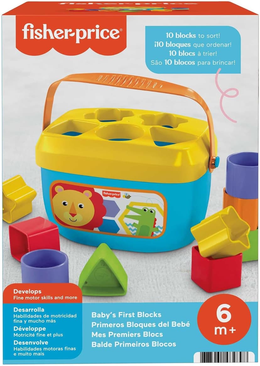 BPA-free plastic,ASTM F963 compliant, sorting + stacking skills, 10 blocks + bucket, no batteries Fisher-Price Baby's First Blocks, Ages 6+ Months B01NCUSC7V