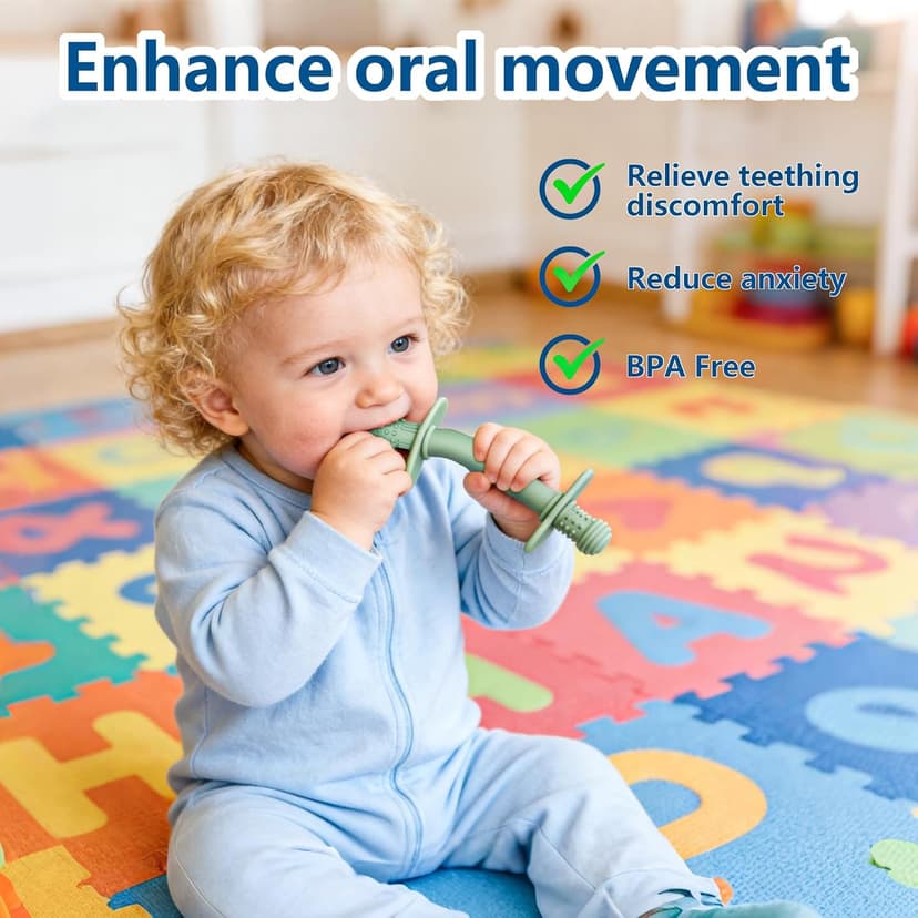 Teething Toys for Babies 36+ Months, 5 Pack Silicone Teething Straws,Soft Chewable Sensory Aid for Molar Discomfort, Infant Oral Development