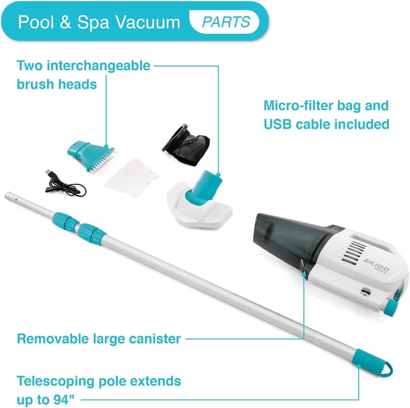 Intex 12 Gallon/45 Liters Pool and Spa Vacuum ZR100 Suitable for Use with All PureSpas, Above Ground Pools and In-Ground Pools