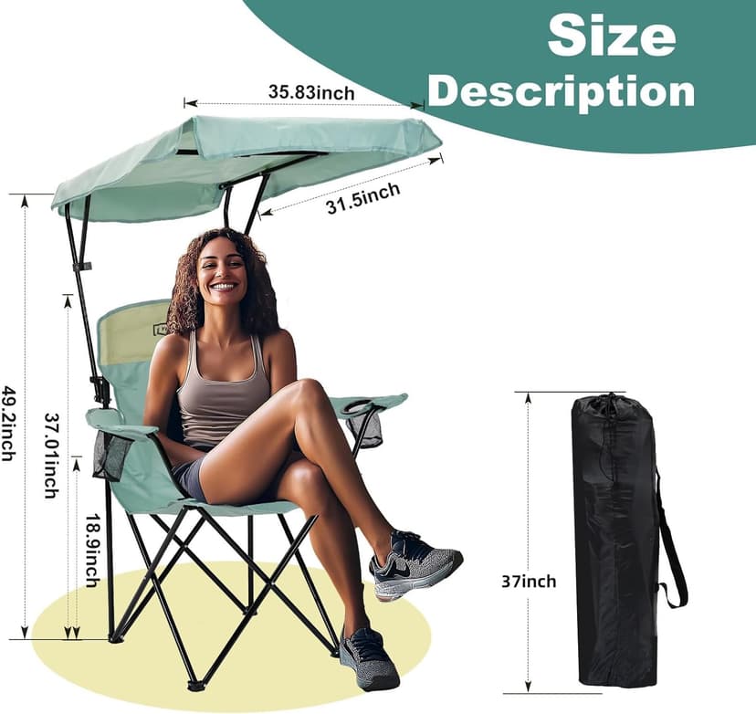 YOUNG WOOD Camping Chair with Canopy, Beach Chair with Shade,Portable,Lightweight Oversized for All, Easy to Open and Close Without Installation, Side Pocket Design for All Outdoor Activities,Blue