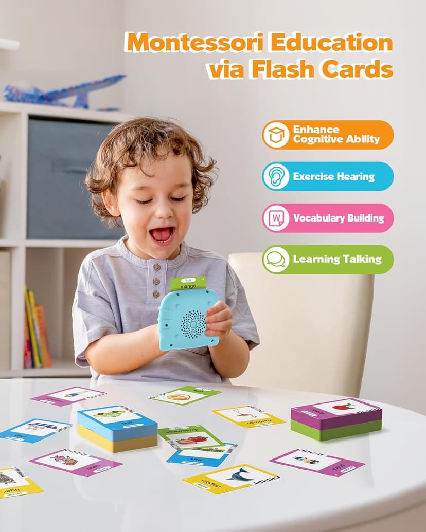 Montessori Language Learning Toys with 224 Words, Pocket Speech Therapy Toys, Sensory Learning Kit, Educational Toys for Kids Airbition Talking Flash Cards for Toddlers Ages 1‑4,224 Words English Blue B0CRYJB6GK
