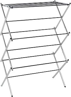 Amazon Basics Foldable Portable Laundry Drying Rack for Indoor Air Drying Clothing, 14.5 x 29.5 x 41.8 inches (LxWxH), Chrome Silver