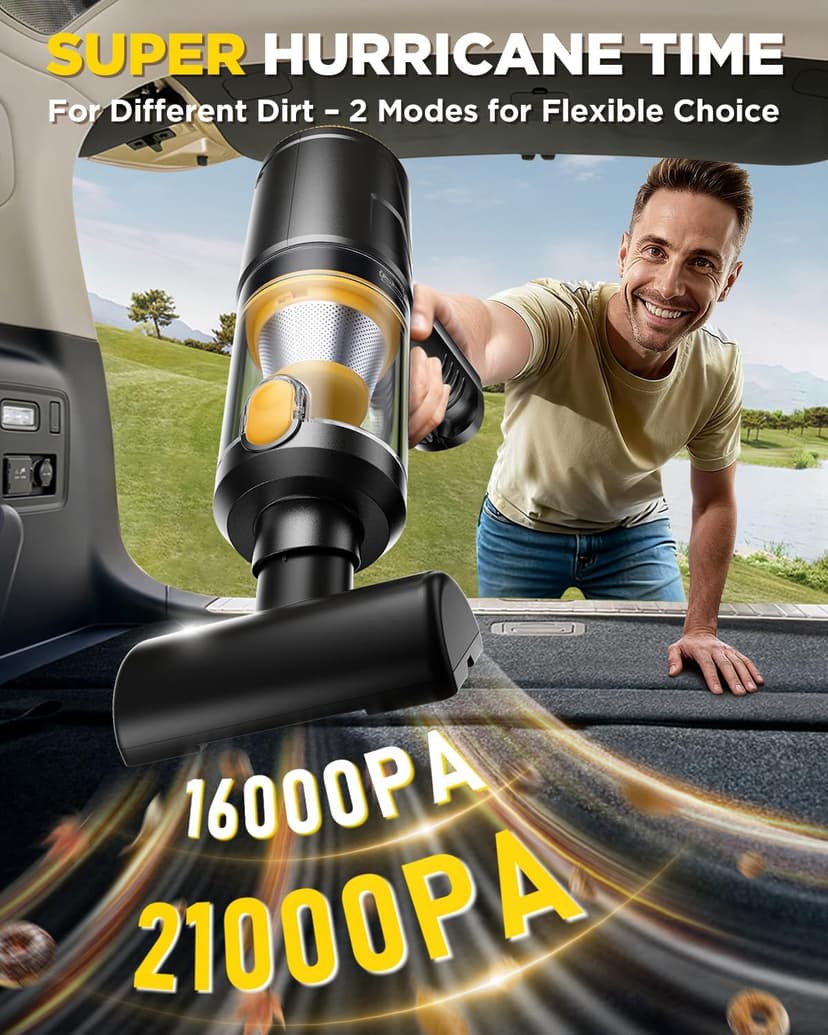 Handheld Vacuum Cleaner 21000Pa Suction with Brushless Motor, 4-in-1 Portable Mini Car Vacuum with 2 Suction Modes, Cordless Vacuum with LED Light, Type-C Charge for Car, Office Desk, Keyboards