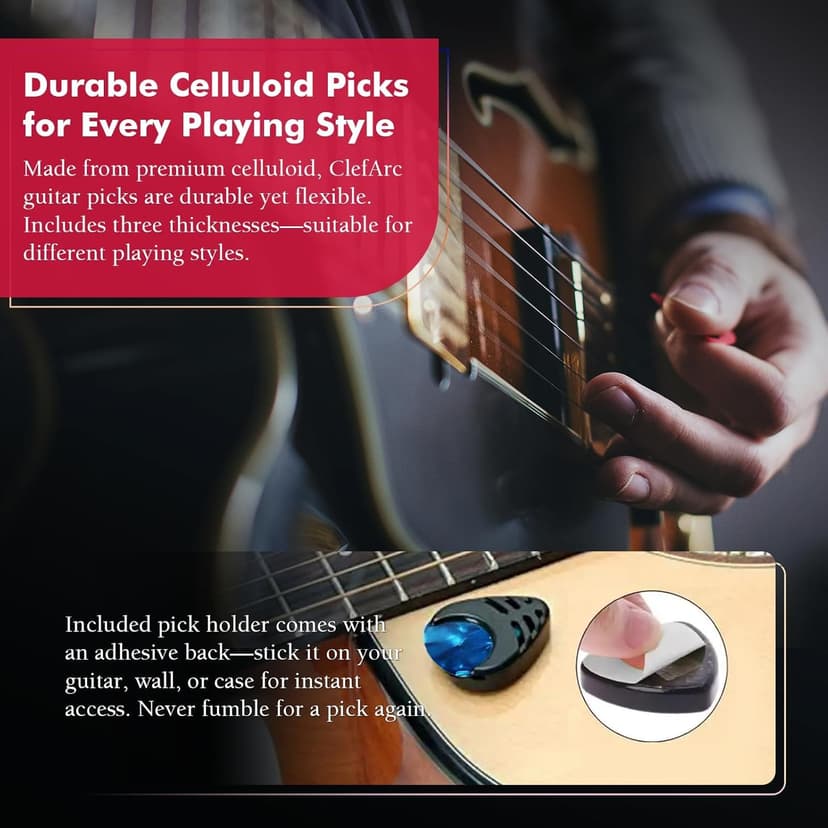 ClefArc Guitar Wall Mount - U-Shape Hardwood Guitar Hanger, Black Walnut Stand Wall Hangers, Pick Holders, Guitar Gifts for Guitarists, Guitar Accessories, with 6 Assorted Guitar Picks